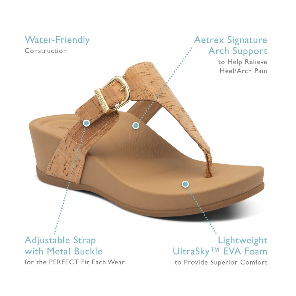 Aetrex Women's Kate WaterFriendly Summer With Arch Support Wedge Sandals - Bronze | USA PODPVDJ